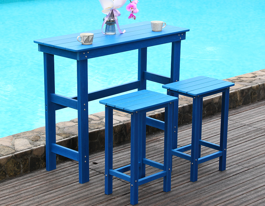 Set Makan Bar High-Top HDPE Biru Pantai