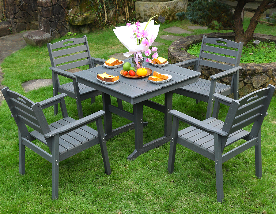 Set Makan Persegi Moden Slate Grey dengan Sandaran Menegak