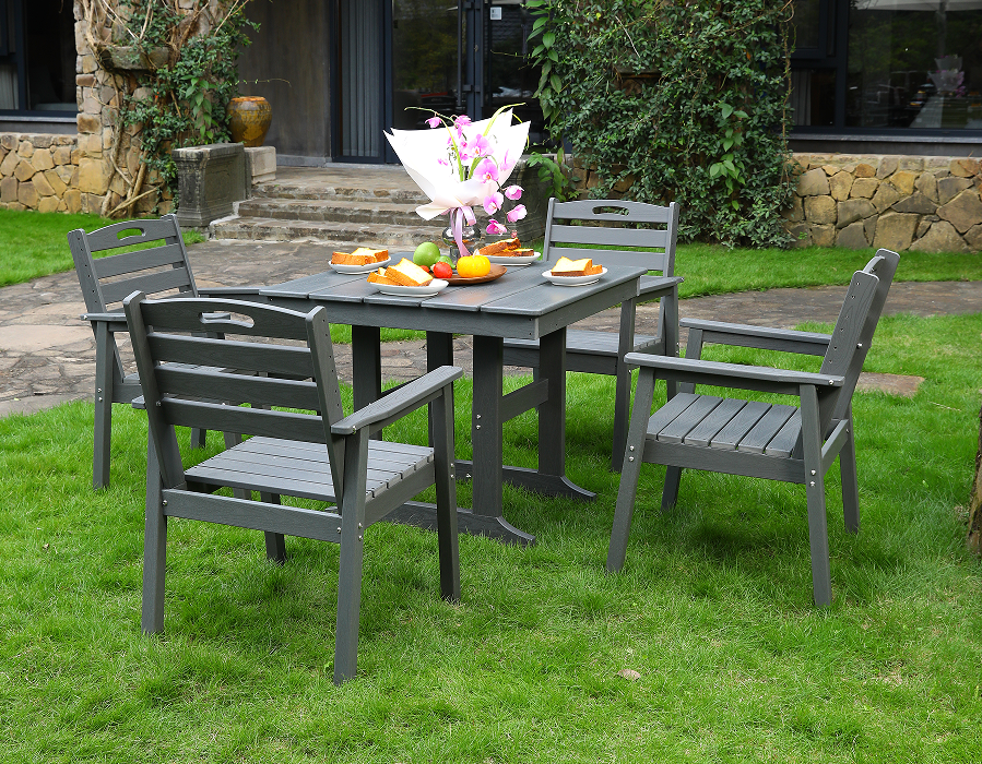 Set Makan Persegi Moden Slate Grey dengan Sandaran Menegak