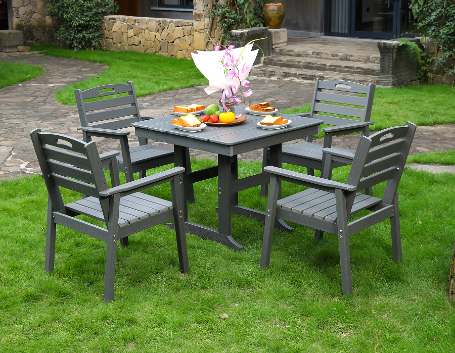 Set Makan Persegi Moden Slate Grey dengan Sandaran Menegak