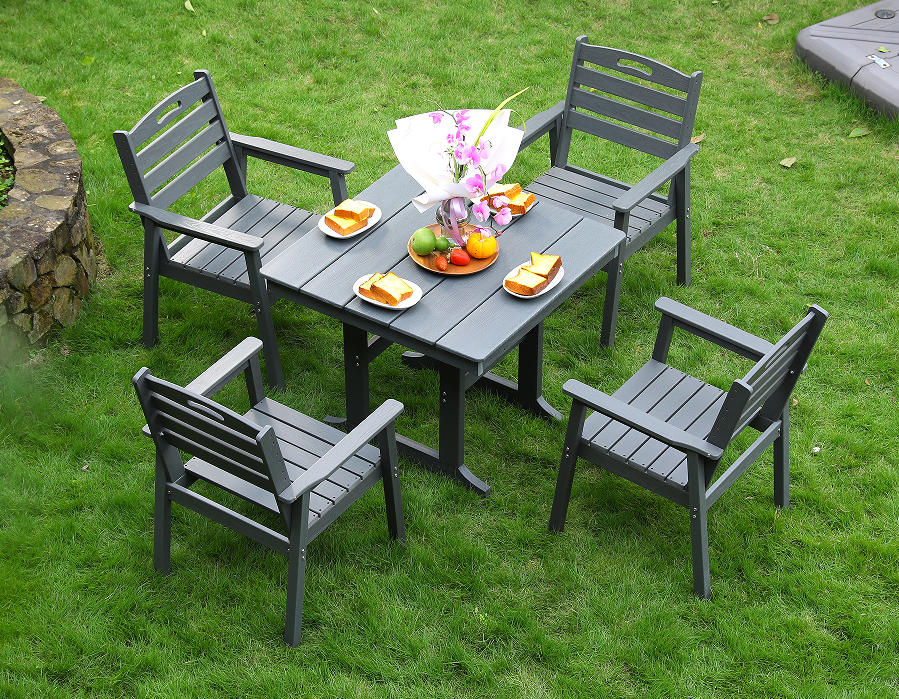Set Makan Persegi Moden Slate Grey dengan Sandaran Menegak