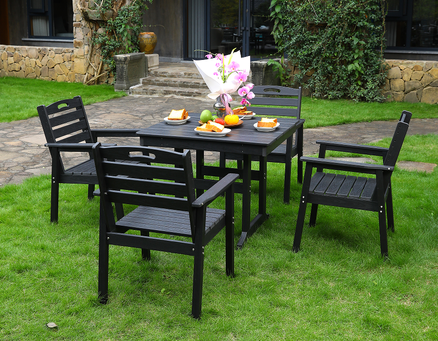Set Makan Persegi 4 Keping HDPE Hitam dengan Sandaran Mendatar