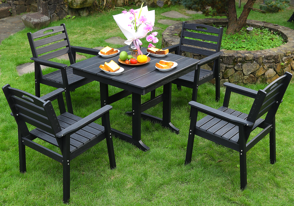 Set Makan Persegi 4 Keping HDPE Hitam dengan Sandaran Mendatar