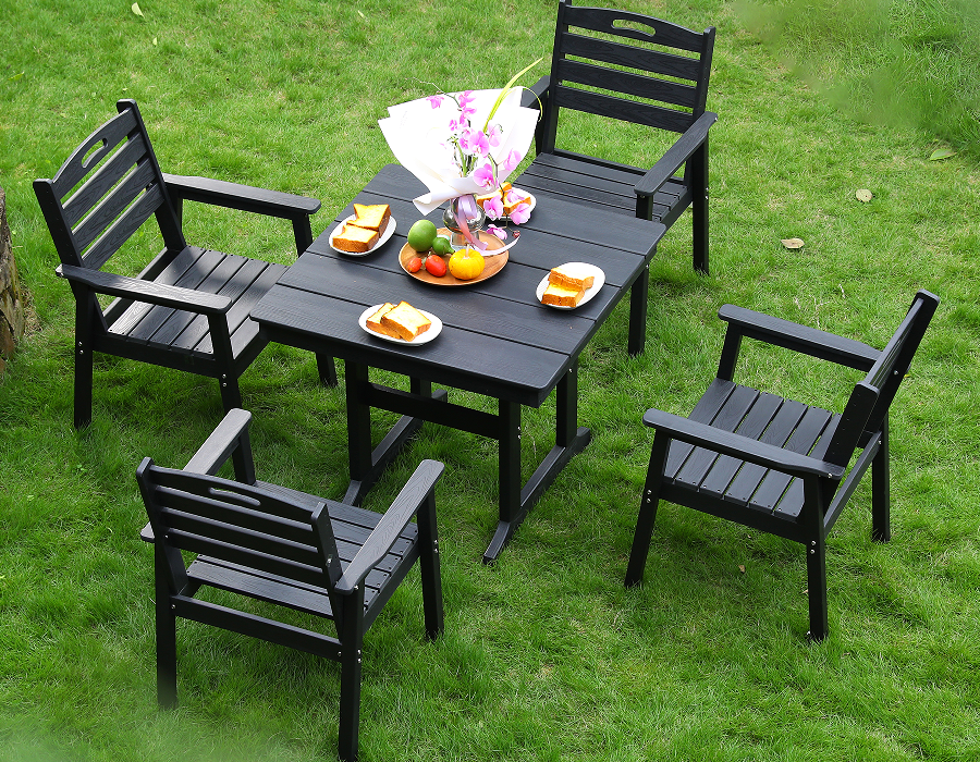 Set Makan Persegi 4 Keping HDPE Hitam dengan Sandaran Mendatar
