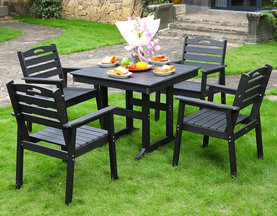 Set Makan Persegi 4 Keping HDPE Hitam dengan Sandaran Mendatar