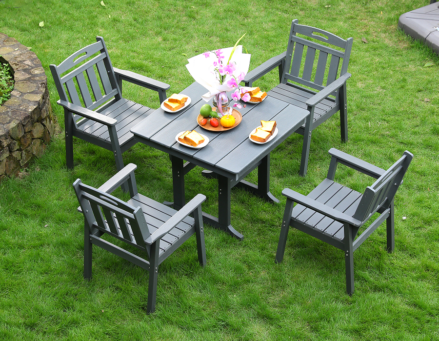 Set Makan Persegi 4 Keping HDPE Kelabu dengan Sandaran Menegak