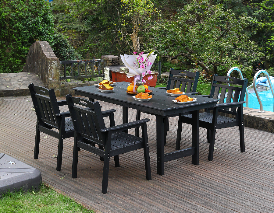 Set Makan Luar 4 Keping HDPE Hitam dengan Sandaran Menegak