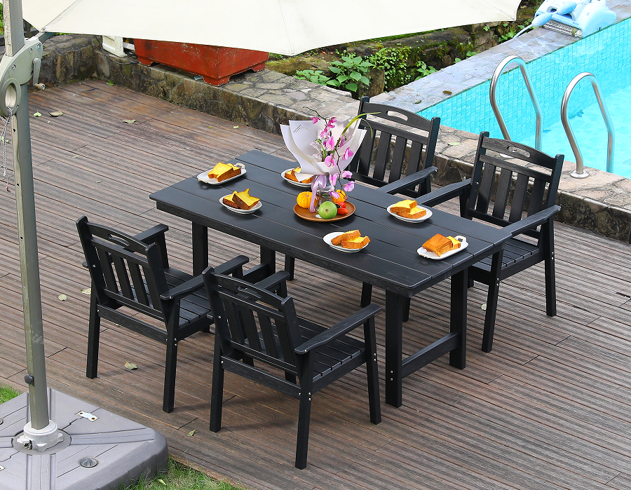Set Makan Luar 4 Keping HDPE Hitam dengan Sandaran Menegak