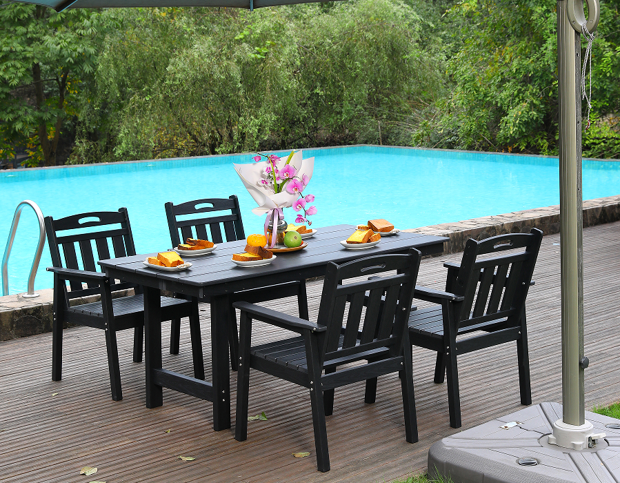 Set Makan Luar 4 Keping HDPE Hitam dengan Sandaran Menegak