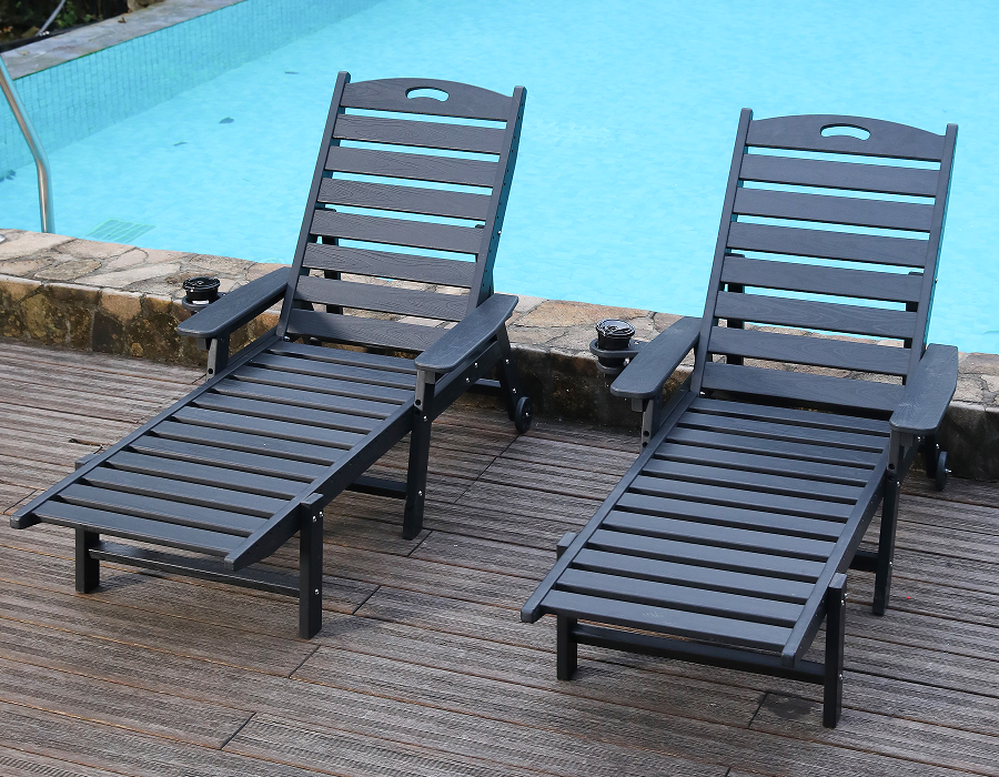 Set Kerusi Adirondack Berbaring HDPE 2 Pek Jet Hitam