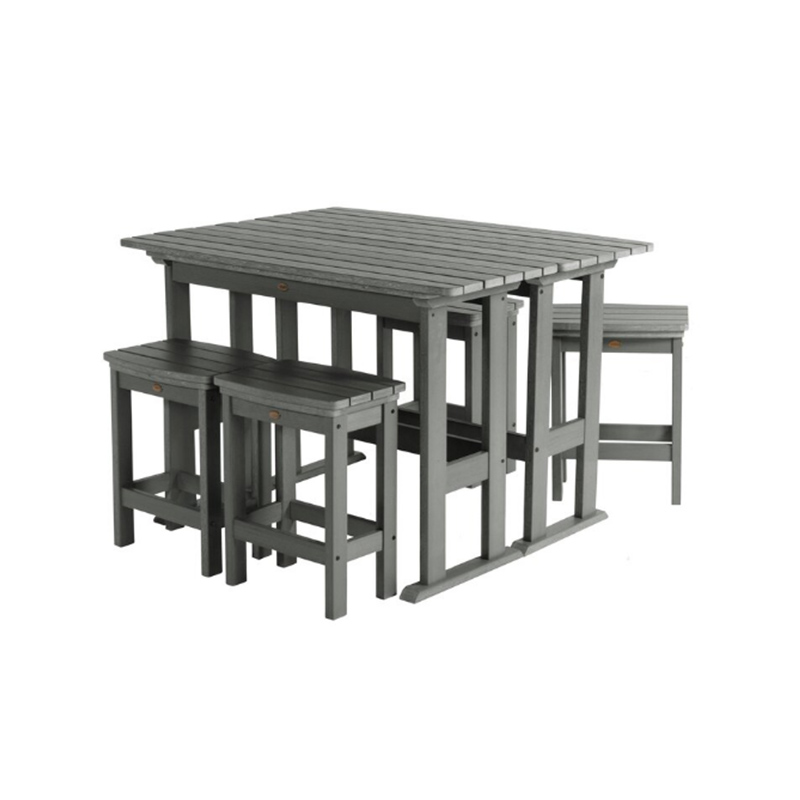 Set Makan Bar Tinggi HDPE Kelabu Gelap Moden 6 Keping
